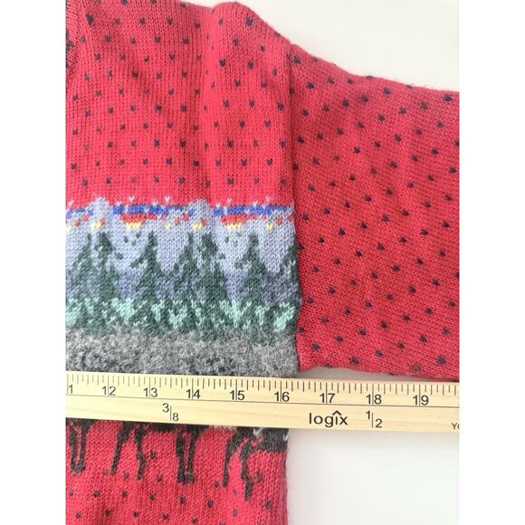 Maria Lammi Finland 100% Merino Wool Hand Knit Nordic Sweater Red Reindeer XS/S - Picture 10 of 12